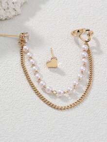 Nooxian 2 件蝴蝶元素流苏氧化锆耳骨袖口耳环（珠子数量随机）（单耳佩戴） - 彩色 - 查看 3