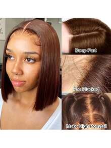 باروكة شعر مخلوط - مزيج من شعر بشري مخلوط وشعر اصطناعي بكثافة 180٪ ، لون بني شوكولاتة ، موجة جسم قصيرة بوب ، باروكة شعر بشري مخلوط بدون غراء مسبق الحلاقة 13X4 ، باروكة بوب شعر بشري مخلوط أمامي شفاف ، باروكات بوب بنية للنساء هدايا عيد الحب (باروكات بوب 6-16 بوصة) شعر مخلوط لها ، النساء ، الصديقات ، الزوجة شعر مخلوط - بني - مشاهدة 8