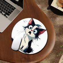 1pc Cute Cat Pattern Circular Mouse Pad With Slip-Resistant Rubber Base, Suitable For Office, Home, Study And Gaming For Boys And Girls