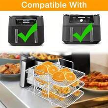 Air Fryer Rack Grill Stick Stainless Steel Double Basket Accessorie Big Capacity - Silver - View 5