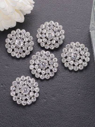 5pcs/Pack 3D Hollow Fully Rhinestone Sun Flower Shape Silver Metal Buttons, For Women Tops, Sweater, Knit, Dress, Coat, Jacket, Vintage Decor, Sewing, Shoes, Hats, Gift Box, DIY Jewelry Accessories