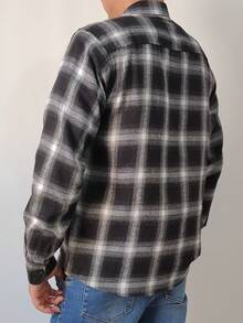 Men's Long Sleeve Plaid Flannel Shirt - 黑色 - 查看 2