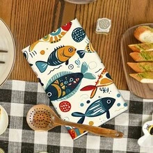 1pc/2pcs Contemporary Cartoon Fish Decorative Kitchen Towels, Soft & Absorbent Machine Washable Polyester Dishcloth, Perfect For Kitchen Decor, Cooking.Baking, Holiday Decor & Bathroomssentials, TableDecor, Kitchen Supplies, Home Decoration, New Home Bathroom Housewarming Gift, Kitchen Towels - Multicolor - View 7