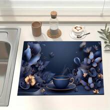 1pc Floral Print Drainage Mat/Absorbent Mat/Drying Mat For Coffee Makers, Dishes - Polyester Tabletop Protective Mat For Kitchen Counter Decoration, Home Bar And Dining Table