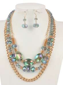 New Fashionable Multi-Layer Crystal Beaded Chain Necklace With Matching Earrings - Crystal Necklace + Earrings - View 6