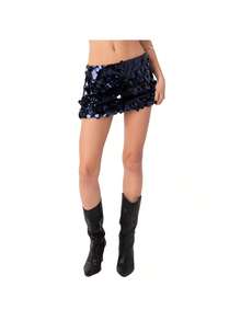 Falda mini con lentejuelas elástica y ajustada para mujer, falda brillante y brillante para salir de noche y fiestas - Neblina azul - Ver 3