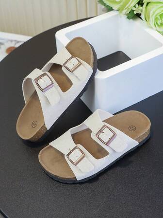 1 双男士纯色软木和 PU 防滑圆头休闲沙滩拖鞋，适合夏季