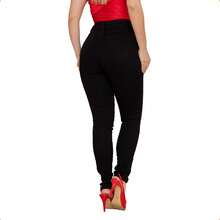 Calça Feminina Jeans Cintura Alta Lycra Modela Bumbum Elastano Skinny Estica Jean Levanta Bumbum - Preto - Visão 3