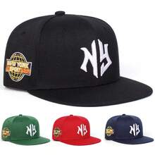 AR 1 件男士纽约刺绣嘻哈帽，纽约时尚运动棒球帽，可调节户外防晒休闲帽，适合春季、秋季、海滩、旅行、派对 - 彩色 - 查看 1