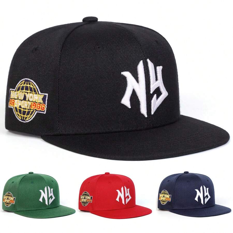 AR 1 件男士纽约刺绣嘻哈帽，纽约时尚运动棒球帽，可调节户外防晒休闲帽，适合春季、秋季、海滩、旅行、派对 - 彩色 - 查看 1