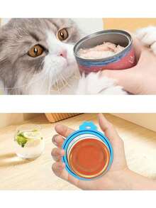 1pc Reusable Silicone Pet Food Can Cover With Feeding Spoon - Round Container Shape, For Keeping Pet Utensils Fresh - Multicolor - View 3