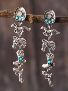 Bộ 2 món phụ kiện kim loại bạc phong cách Boho: Mũ cao bồi cổ điển, ủng cao bồi và súng lục, thích hợp cho lễ hội âm nhạc, phong cách đường phố và tiệc tùng. - Nhiều màu - Xem 1