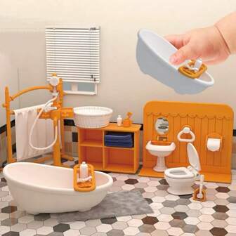 Coffret de jeu de cuisine de maison de poupée créative, accessoires de chambre, salle de bain et cuisine miniatures réalistes à fabriquer soi-même