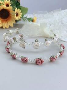 Rose Flower Headband, Scarf Ribbon Hair Tie, Summer Flowing Hair Hoop, Girls Daily Headwear Ponytail Hair Accessory