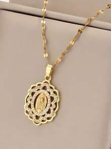 1 金纯银项链，方晶锆石复古项链，男女时尚简约配饰，街头日常派对母亲节百搭项链吊坠适合工作日服装