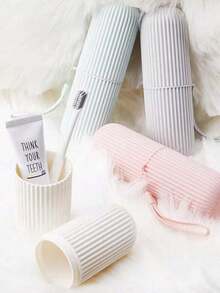 便携式旅行漱口杯、牙刷和牙膏收纳盒、旅行露营牙刷杯、旅行洗面奶套装、旅行必需品、海滩和假日返校旅行收纳盒、带杯子的旅行牙刷架 - 带漱口杯的便携式牙刷盒，适用于浴室必需品和旅行家居浴室装饰秋季装饰