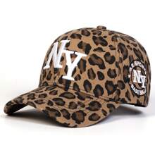 1pc Women's Leopard Print Baseball Cap NY Logo, New York, Outdoor Adjustable Sun Protection Casual Hat, Suitable For Spring, Autumn Trips, Beach, Party