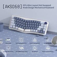 AKS068 Alice 60% Mechanische Gaming Tastatur, USB-C Kabelgebundene Apex Pro Mini RGB Keyboard, Gasket Mount, Drehknopf, VIA-Programmierbar, Hot Swappable Taktil Schalter, PC/M A C/QWERTY - Blau/Rot-Schalter - Übersicht 1
