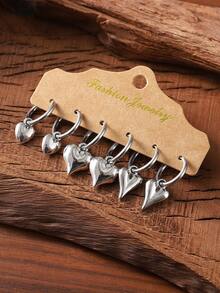 3对心形耳环套装，复古Y2K金属心形耳环套装，简约日常佩戴耳环，女士礼物 - silvery - 查看 6