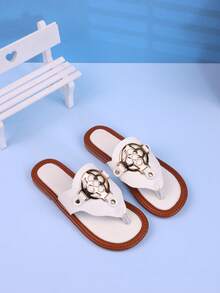 Kids' Fashion Flip Flops - Girls Thong Sandals, Casual Flat Slides For Little & Big Children With Metal Buckle Anti-Slip Summer Shoes - White - View 8