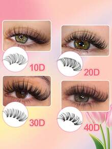 640/180簇DIY假睫毛嫁接套装，混合款式，10D、20D自然猫眼和洋娃娃妆，C&D卷度，长度10-16毫米，可重复使用，含胶水，新手友好 - 大容量睫毛册和旅行套装可选 - 粉色 - 查看 7
