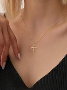 1 chiếc vòng cổ thánh giá tinh tế bằng thép không gỉ mạ vàng 18K, vòng cổ quà tặng tôn giáo của Cơ đốc giáo, vòng cổ phong cách Bohemian, quà tặng trang sức cho phụ nữ - Vàng - Xem 3
