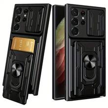 兼容 25 S24 S23 S22 Ultra A14 A32 A33 A35 A52 A53 A54 A55 A71 A73，滑动相机盖 + 全相机保护，卡钱包手机壳 + 360° 磁力环支架 + 车载磁吸，防震耐用手机壳 - 黑色 - 查看 5