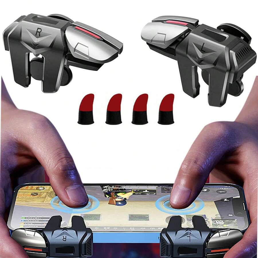 Mobile Gaming Tiggers With 4 Finger Gloves High Sensitivity For FPS Mobile Games 4 Buttons For Breakout Wide Compatibility - 黑色 - 查看 1