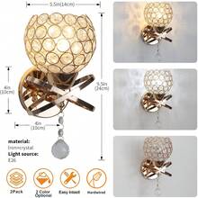 2 piezas de lámpara de pared de cristal, lámpara de pared de lujo con bola de cristal colgante, lámpara de pared montada adecuada para dormitorio, sala de estar, pasillo (sin bombilla) - Dorado - Ver 12