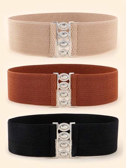 Set de 3 cinturones anchos con hebilla metálica, cinturón elástico para la cintura, accesorios de vestido para mujeres en verano, escuela, otoño y Halloween