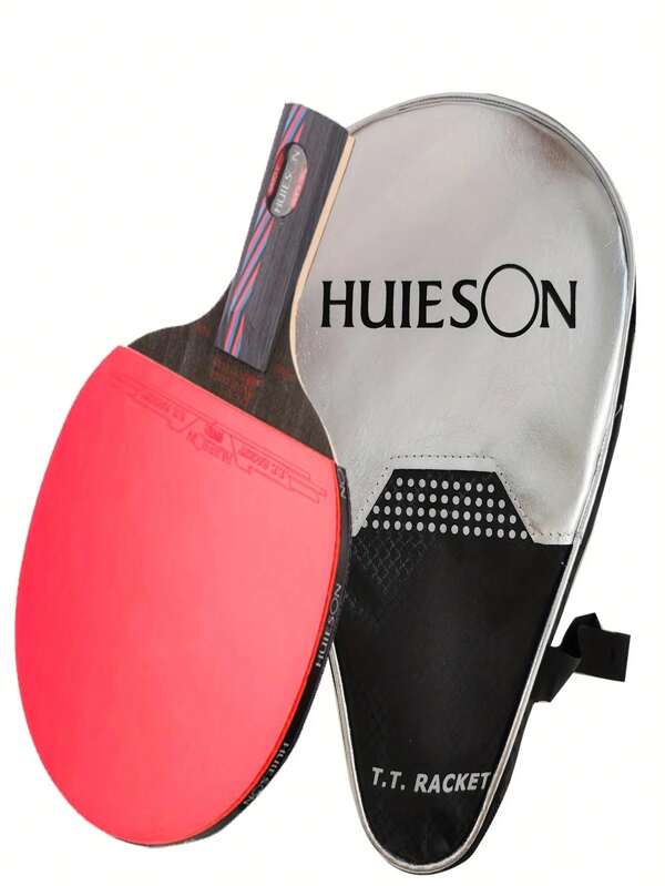 HUIESON Professional Table Tennis Racket - Universal Carbon Fiber & Wood Table Tennis Racket With High Elasticity 2mm Sponge, 9 Ply 8 Carbon Training Competition Level, Ergonomic Handle, Includes Protective Case - 1 Piece, Red & Black