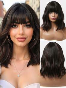 自然短卷人造假髮帶劉海 - 間色 - 查看 3