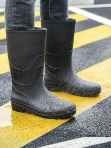 1双男士中筒雨靴，PVC一体成型，耐用雨鞋，适用于钓鱼、户外活动、通勤、泥地行走 - 黑色 - 查看 6