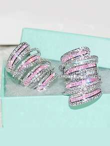 Luxurious Fashion Chunky Inset Cubic Zirconia Promise Rings For Women Couple Set Rings Noble Banquet Bride Wedding Engagement Valentine's Day Gift Anniversary Holiday Gifts For Friend Lover Mother Gift Everyday Fine Jewelry - 粉色 - 查看 2