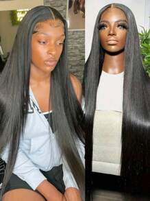 13x4 Transparent Lace Front Wig 180% Density Brazilian Straight Human Hair Pre-Plucked With Baby Hair Natural Hairline 16-34 Inch For Women Frontal Lace Wig Realistic Edges Vacation Style