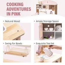 Robotime Robud Wooden Kitchen For Children, Play Kitchen, Toy Kitchen Set For Children, Kitchen Play Set With Many Play Functions, Realistic Kitchen Set For Toddlers, Gift For Girls And Boys Ages 3 And Up - 粉色 - 查看 6