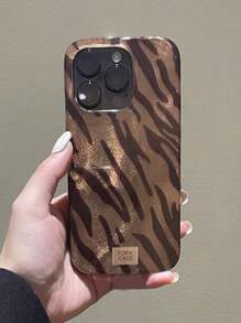 Funda de teléfono con textura de concha brillante con estampado de cebra y leopardo de lujo compatible con iPhone 16, 15, 14, 13 Pro Max, resistente a golpes