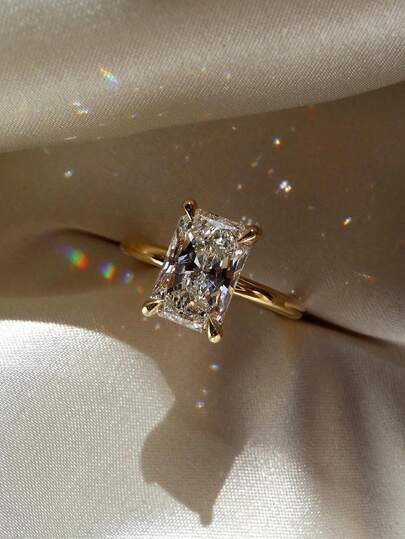 1pc Shiny Rectangular Ring, Suitable For Women's Daily Wear And Party Accessories, Vintage Elegant Jewelry Gift