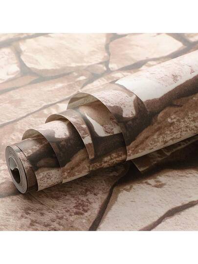3D Stone Brick Effect Wallpaper, Bruin Textured Faux Rustic Wallpaper Bedroom, Living Room, Dining Cafe, Fireplace Room Home Wand Bathroom Art Kitchen Paper Stickers Ho Bedroom ation Stuff Wallpapers view 4