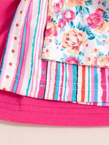 Set de 3 piezas de top sin mangas con estampado floral y rayas + shorts para bebés niñas - Rosa Fucsia - Ver 10