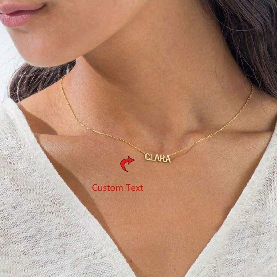 1 chiếc vòng cổ khắc tên theo yêu cầu, vòng cổ vuông tối giản, vòng cổ tinh tế, vòng cổ mặt dây chuyền khắc tên cá nhân, quà tặng trang sức, quà Giáng sinh cho nữ. - Nhiều màu - Xem 1