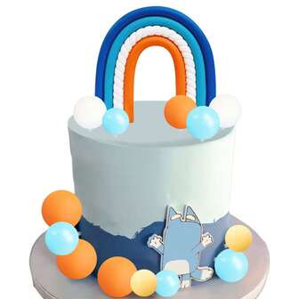 14pcs Blue Rainbow Cake Toppers With Orange White Balls For Dog Birthday Cake Decorations B Aby Shower Party Supplies