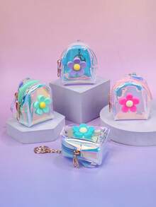 Mini Flower Coin Purse For Kids, Girly Laser Transparent Mini Backpack, Fashion Zipper Pouch - Multicolor - View 1