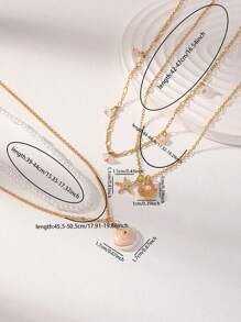 4 Pcs Faux Pearl Starfish Conch Shell Decor Summer Beach Vocation Layering Necklaces Set For Women