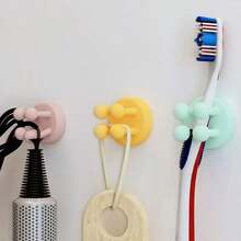 2pcs Random Color Bathroom Organizer Rack With Hooks For Toothbrush & Razor, Easy Adhesive Installation, Waterproof, Moisture-Proof