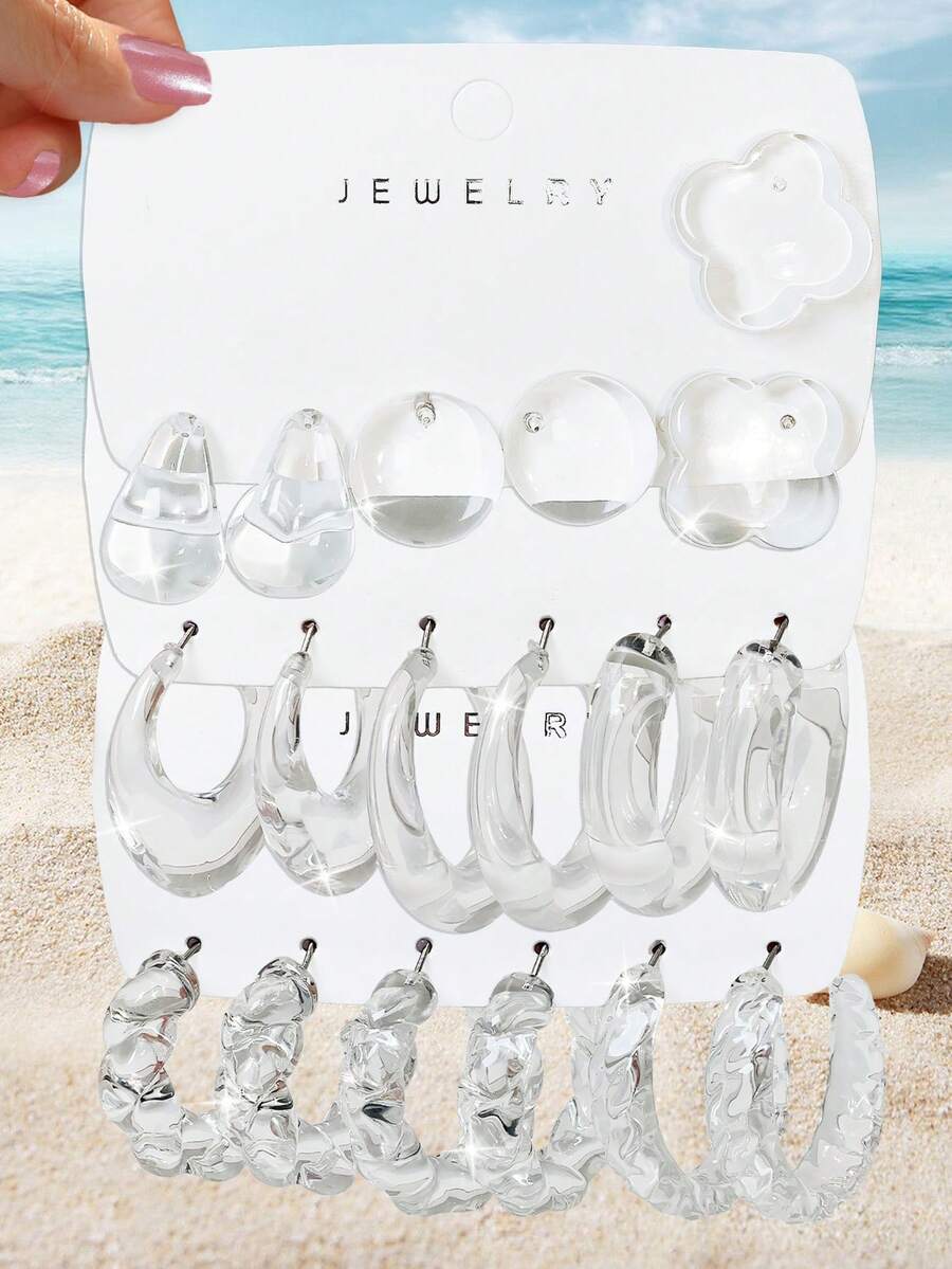 9pcs/Set Transparent Acrylic Stud Earrings - Clear - View 1