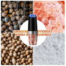 Gravity Electric Salt Pepper Grinder Set, Battery Powered LED Light One Hand Automatic Operation, Adjustable Thickness Grinding Vibrating Screen Black, Kitchen Gadget Gift Ideas