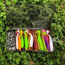 55 pièces Ensemble de leurres de pêche, comprenant des hameçons à tête de plomb, des hameçons souples en forme de queue de T, des vers souples. Convient pour la pêche à la perche, au doré, accessoires de pêche