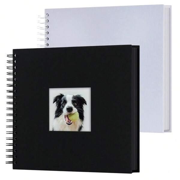 1pc, 7x7 Inch Black Leather-Bound Scrapbook Album, 20 Pages, DIY Notebook, Memory Gift For Wedding, Travel, Guest, Christmas, Party, Guestbook, Birthday, Valentine's Day