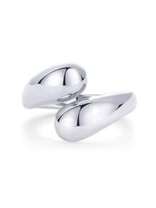 时尚镀金厚扭纹纹理可叠戴戒指，大胆十字交叉个性戒指，适合女性，日常佩戴 - 彩色 - 查看 7